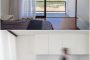 dormitorio con balcón y cocina