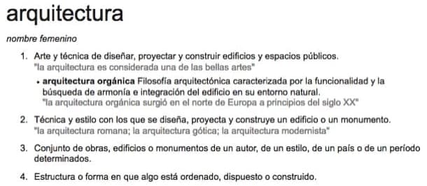 Definición de Arquitectura, ofrecida por Google en el top 1.