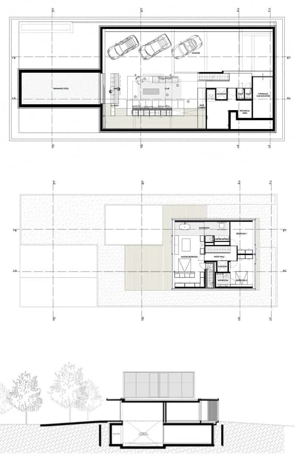 Ejemplo de planos de planta y sección de casa aislada
