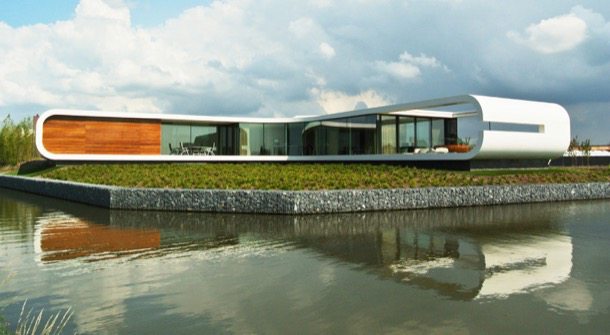 Villa New Water moderna casa con fachada corian