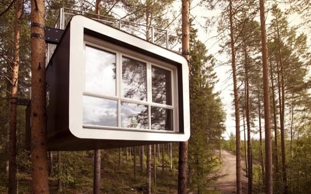 exterior refugio The Cabin prefabricado de madera