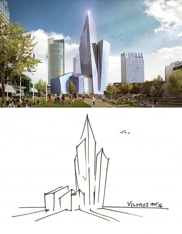 complejo K18B Vilna - render y dibujo Libeskind