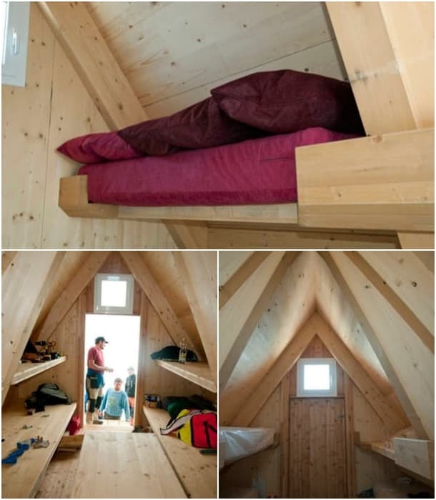 interior refugio madera Luca Vuerich