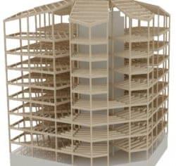 torre con estructura de madera laminada