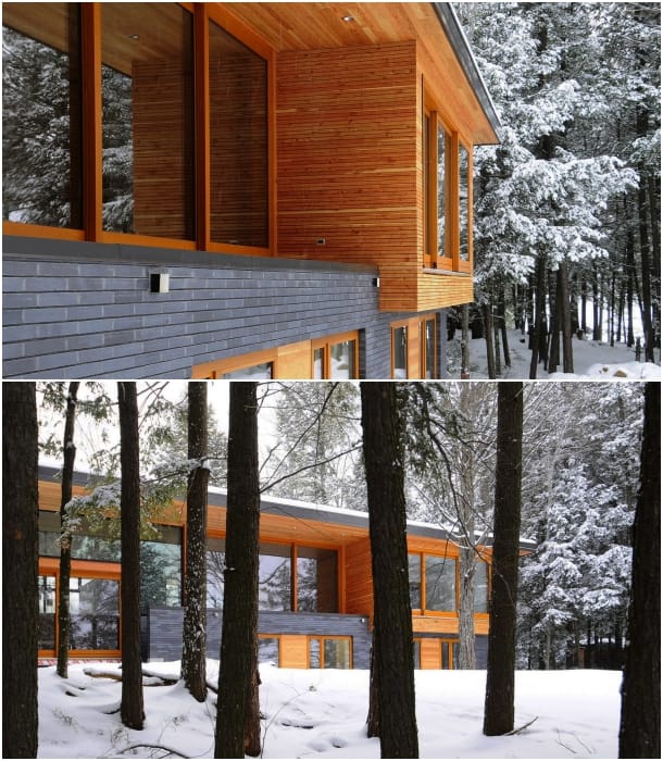 Casa Lago Eels - fachada madera y ladrillo