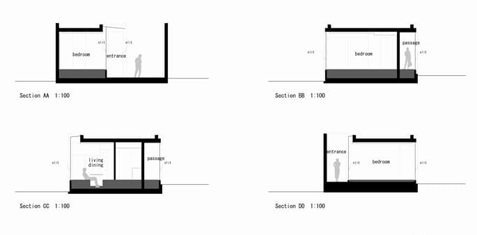 secciones transversales Slit House - Eastern Design Office