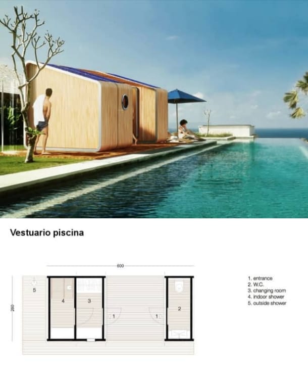 vestuario piscina modulo LeapNest