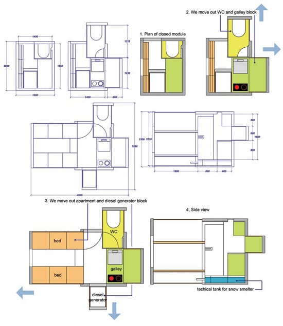 Arctic Mobile Unit - planos y esquemas refugio