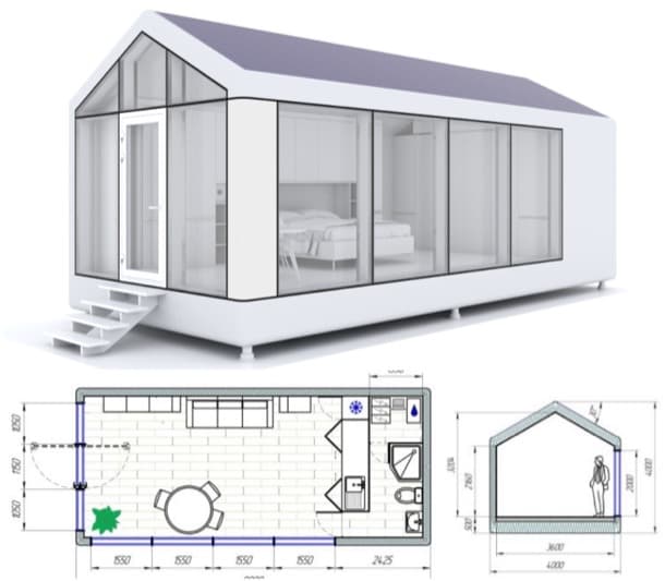 render dimensiones casita prefabricada modulOne