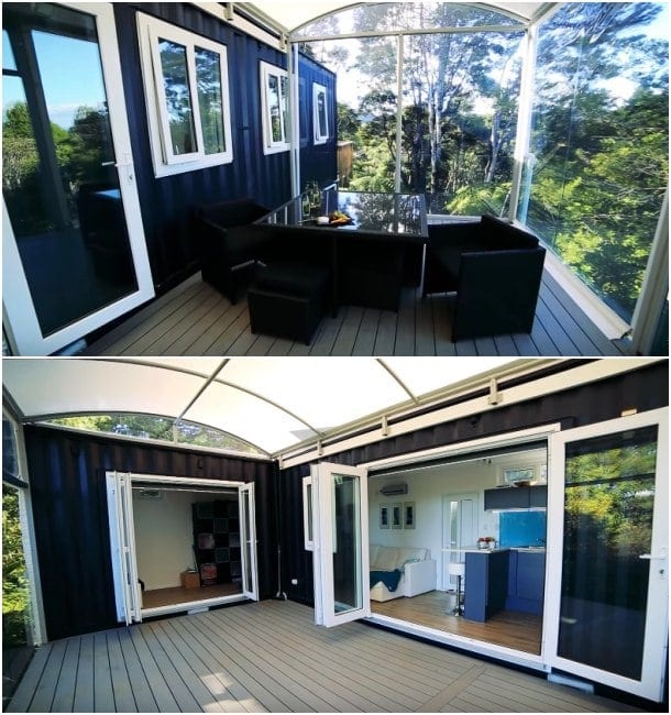 patio con cubierta translúcida en la nueva casa de Brenda Kelly
