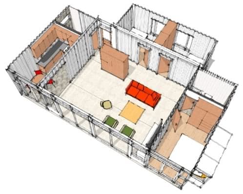 vivienda prefabricada de 3 dormitorios, con contenedores alterados IBU