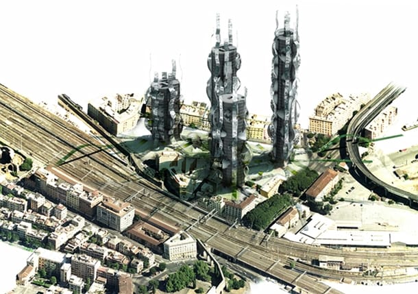 proyecto Soundscape Towers, realizado por arquitectos romanos para la capital italiana