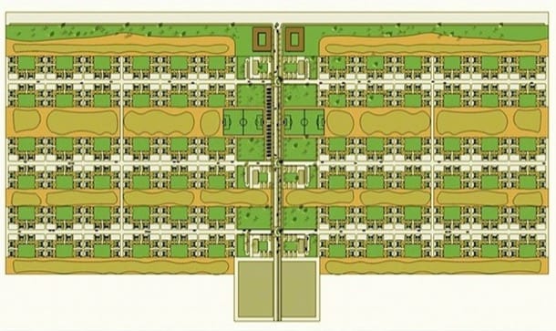 plano de planta de la ordenación de vivienda para el pueblo container en Haití