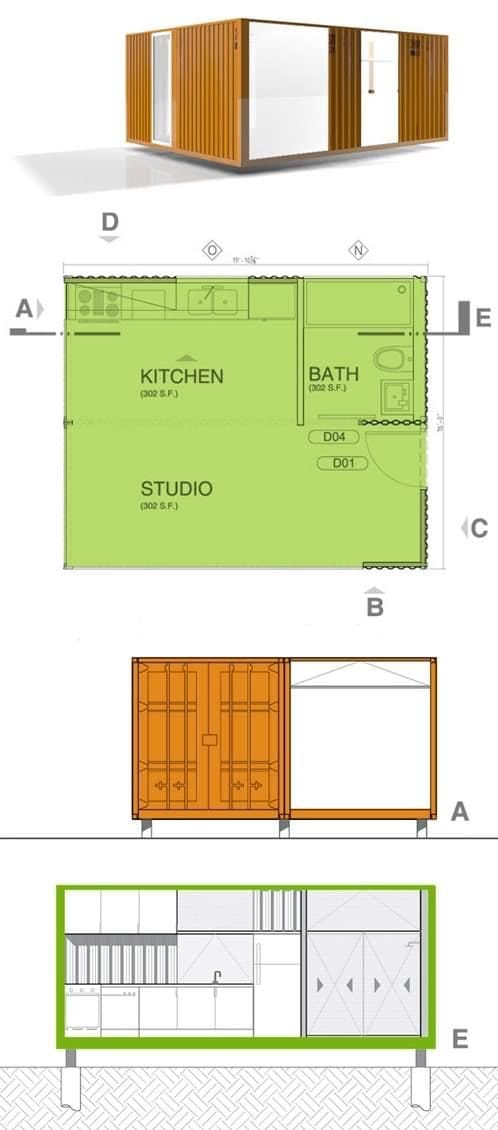 planos vivienda container de 320 IC Green