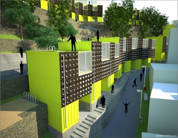 render barrio con prototipo vivienda-container