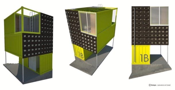 renders del exterior de vivienda-container para barrios subdesarrollados