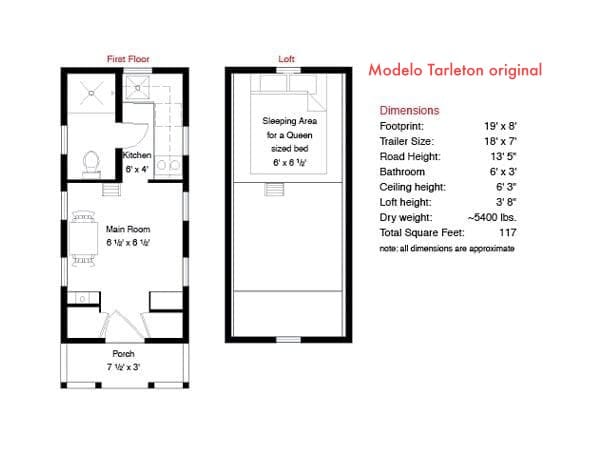 plano planta diseño original casa Tarleton Tumbleweed 