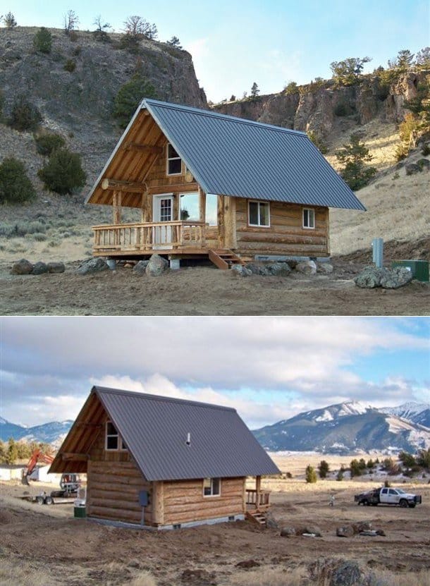 exterior de la casa de madera The Fall Creek Cabin