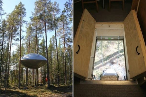 habitación ovni de Treehotel - escalera y trampilla