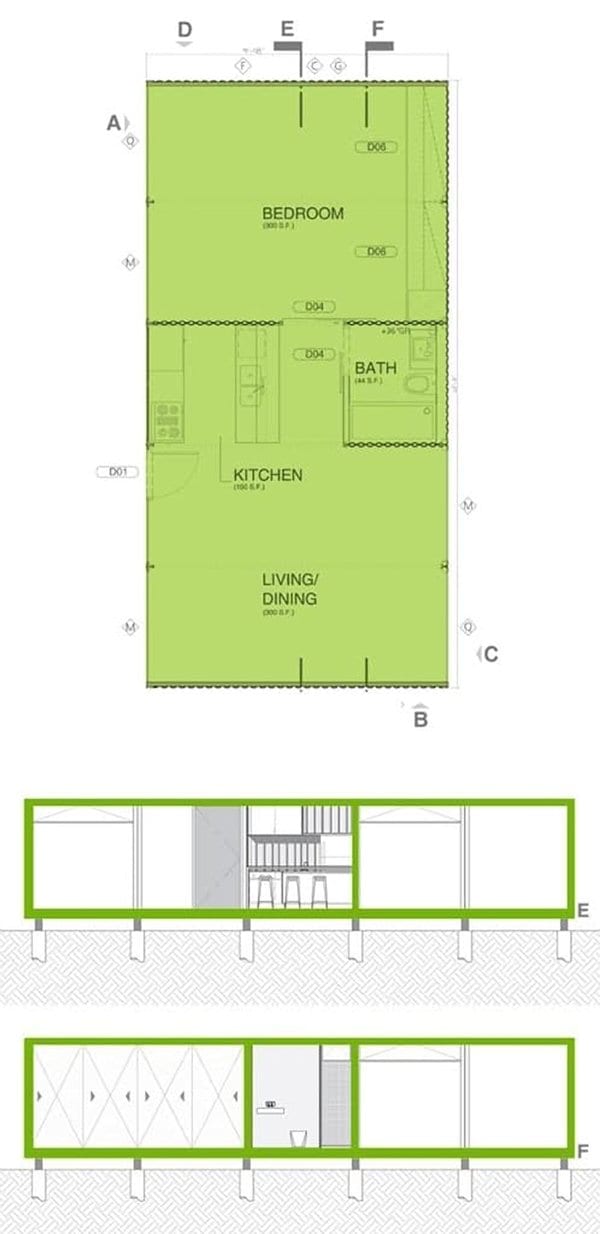 planos de casa IC Green con 5 contenedores de carga