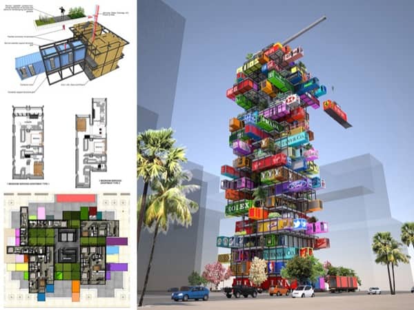 torre Hive-Inn estructura con contenedores