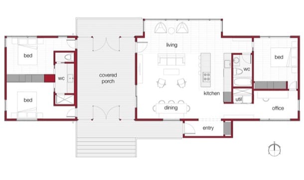 plano planta casa prefabricada Dogtrot Mod