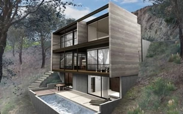 render exterior de casa híbrida