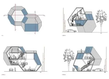 secciones de la vivienda modular Matilda House