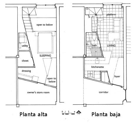 planos planta apartamento con disposición diagonal
