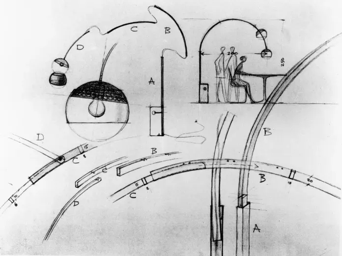 bocetos lámpara Arco de Achille Castiglioni
