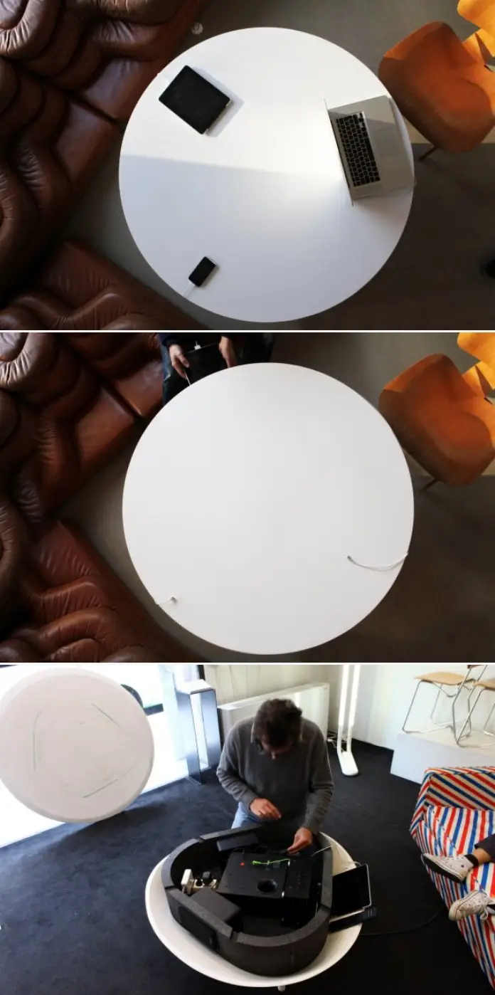 detalles mesa con altavoces