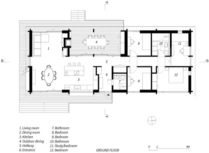 Plano de planta de casa moderna en Yngsjö.